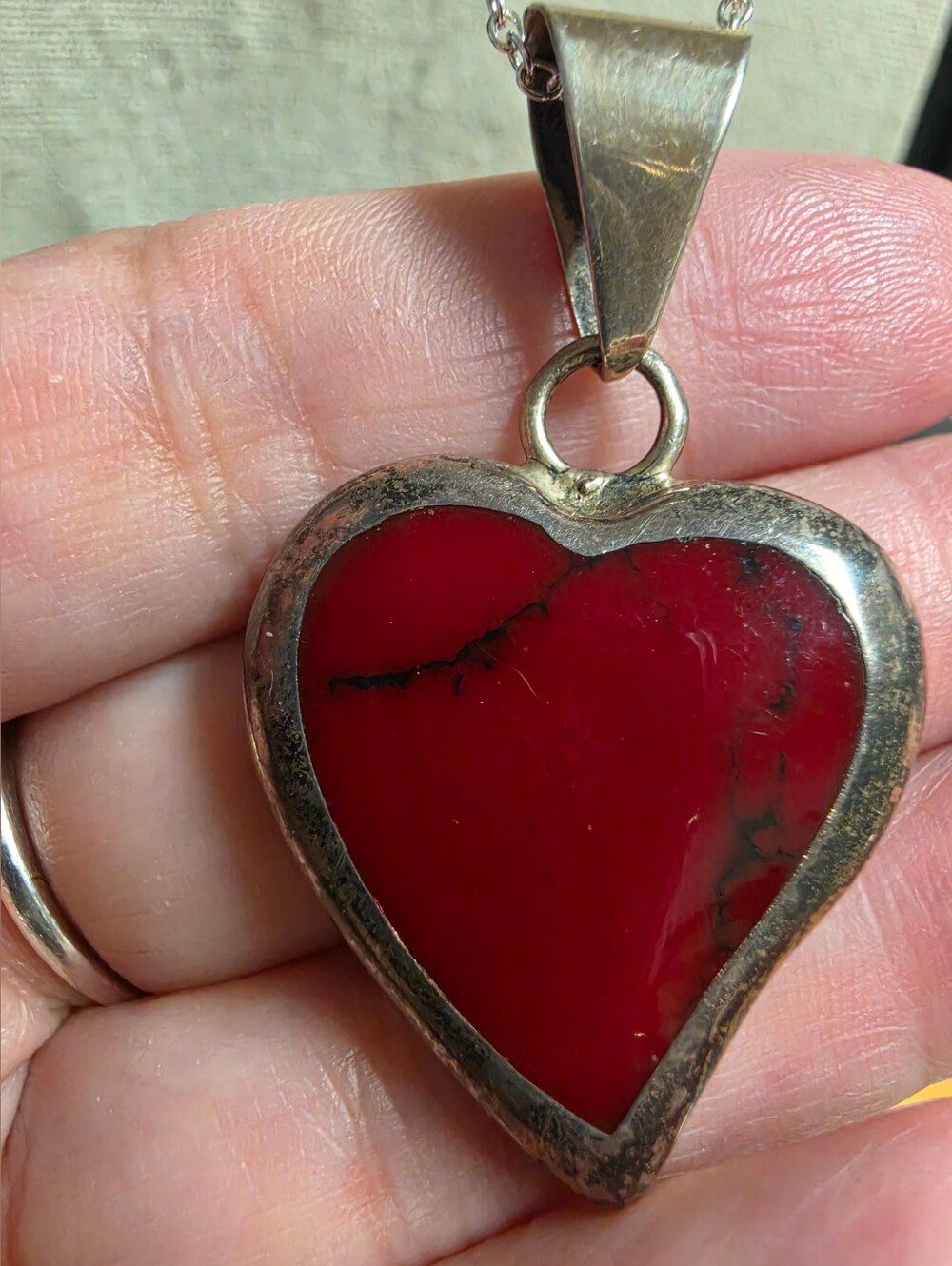 Vintage Mexican Sterling Silver 925 Red Jasper Heart Pendant Taxco registered